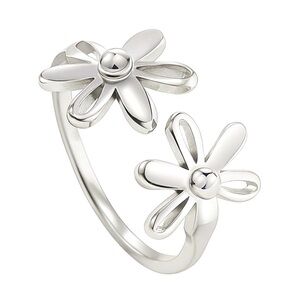 Stainless Steel Adjustable Double Daisy Flower Floral Open Ring